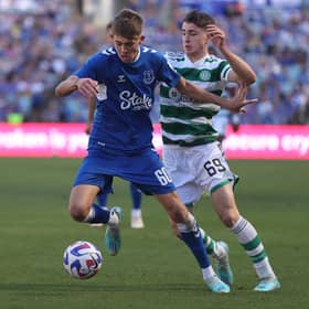 Everton's Isaac Price competes for the ball with Celtic's Rocco Vatta during the Sydney Super Cup match last November. (Photo by Scott Gardiner/Getty Images)