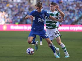 Everton's Isaac Price competes for the ball with Celtic's Rocco Vatta during the Sydney Super Cup match last November. (Photo by Scott Gardiner/Getty Images)