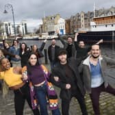 The Sunshine On Leith company on The Shore, with Rhine Drummond, Blythe Jandoo, Keith Jack and Connor Going in foreground. Picture: Greg Macvean