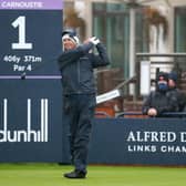 Padraig Harrington tees off at Carnoustie in the first round the 20th Alfred Dunhill Links Championship. Picture: Matthew Lewis/Getty Images).