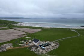 An aerial view of the 30-acre croft in the Outer Hebrides where Fish and his wife Simone are starting a new off-grid life