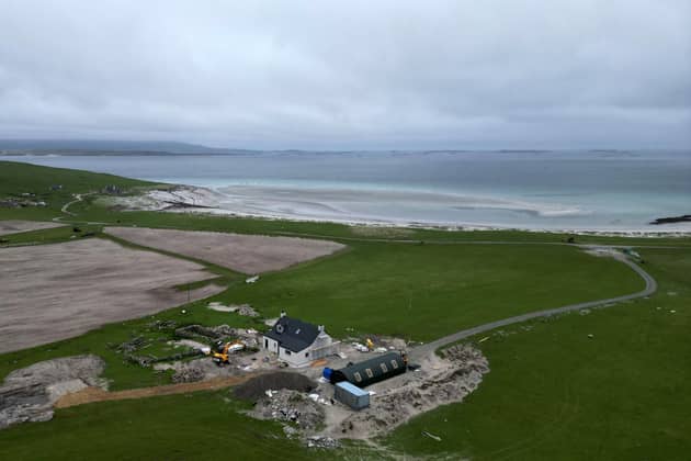 An aerial view of the 30-acre croft in the Outer Hebrides where Fish and his wife Simone are starting a new off-grid life
