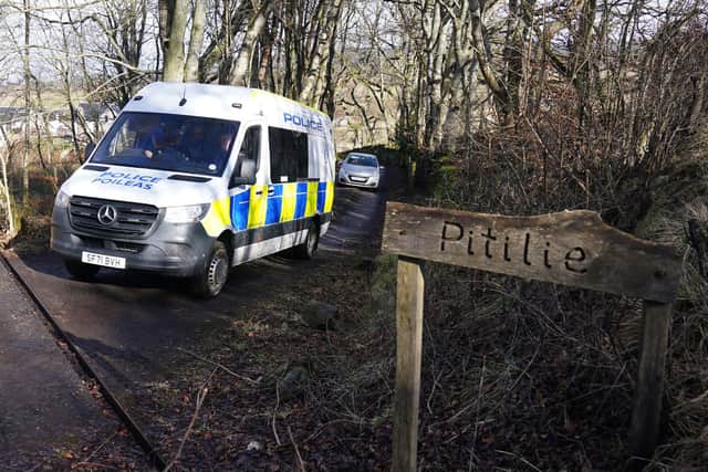 Police at the scene in the Pitilie area on the outskirts of Aberfeldy. Photo: Andrew Milligan/PA Wire