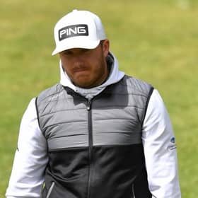 Daniel Young reacts after making a birdie at the 18th hole - his ninth - in the second round of  the Farmfoods Scottish Challenge supported by The R&A at Newmachar. Picture: Mark Runnacles/Getty Images.