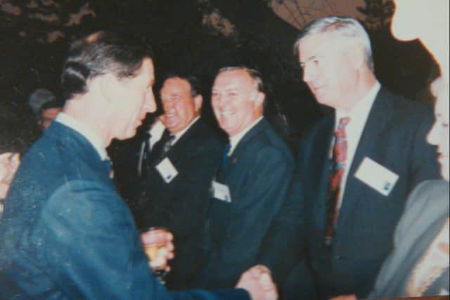 Alex Nicolson meeting Princes Charles when he was a member of the St Andrew's Society of Los Angeles.