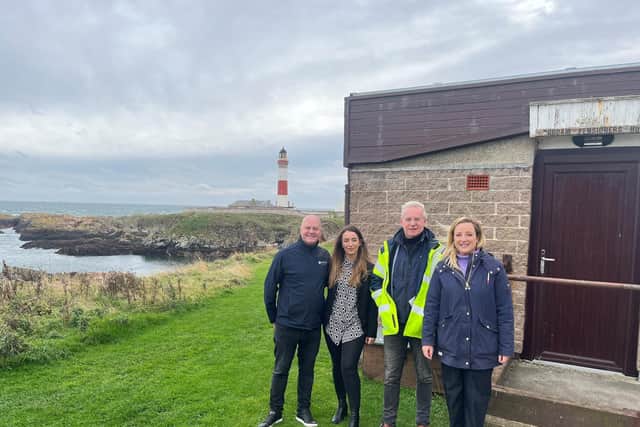 Members of the Peterhead Substation team met with Fiona James from Boddam Community Hub.