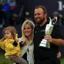 Shane Lowry celebrates his 2019 Open win at Royal Portrush with wife Wendy and daughter Iris. Picture: Mike Ehrmann/Getty Images.