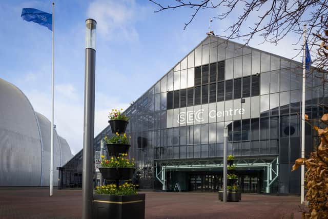 Exterior view of the main entrance at the SEC Centre, Glasgow, which forms part of an events campus that also includes the SEC Armadillo and Ovo Hydro. Picture: Stuart Wallace