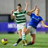 Celtic's Clarissa Larisey and Rangers' Hannah Davidson in action during a Scottish Women's Premier League match earlier this season.  (Photo by Ewan Bootman / SNS Group)
