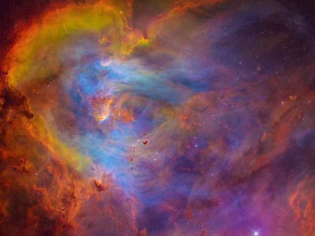 Winner
The Running Chicken Nebula © Runwei Xu and Binyu Wang
The Running Chicken Nebula, IC2944, is located in the constellation of Centaurus, 6,000 light years away from the Earth. Embedded in the nebula’s glowing gas the star cluster Collinder 249 is visible.
‘This is a strikingly beautiful picture of the Running Chicken Nebula (IC2944). The photographers have managed to capture the vibrant colours of the nebula as well as the embedded star cluster.
This cluster contains several hot, young stars whose intense radiation causes the surrounding nebula to glow. The interaction between the stellar winds from these stars and the denser pockets of material in the nebula leads to the creation of interesting features, such as Thackeray’s globules, which are potential sites of future star formation.’ – Yuri Beletsky
Taken with an ASA N20 f/3.8 Newtonian telescope, ASA DDM85 mount, FLI Proline 16803 camera, 1,900 mm f/3.8, 5.5 hours total exposure
Location: El Sauce Observatory, Río Hurtado, Chile