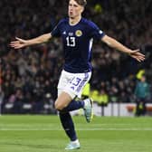 Jack Hendry celebrates his Scotland equaliser against Ireland at Hampden on Saturday.  (Photo by Rob Casey / SNS Group)