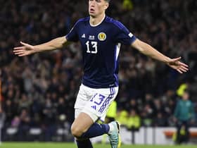 Jack Hendry celebrates his Scotland equaliser against Ireland at Hampden on Saturday.  (Photo by Rob Casey / SNS Group)