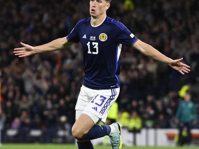 Jack Hendry celebrates his Scotland equaliser against Ireland at Hampden on Saturday.  (Photo by Rob Casey / SNS Group)