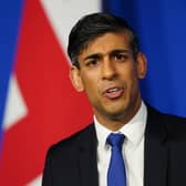 Rishi Sunak during a press conference in the Downing Street Briefing Room, London.