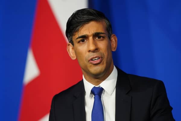 Rishi Sunak during a press conference in the Downing Street Briefing Room, London.