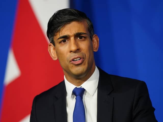 Rishi Sunak during a press conference in the Downing Street Briefing Room, London.