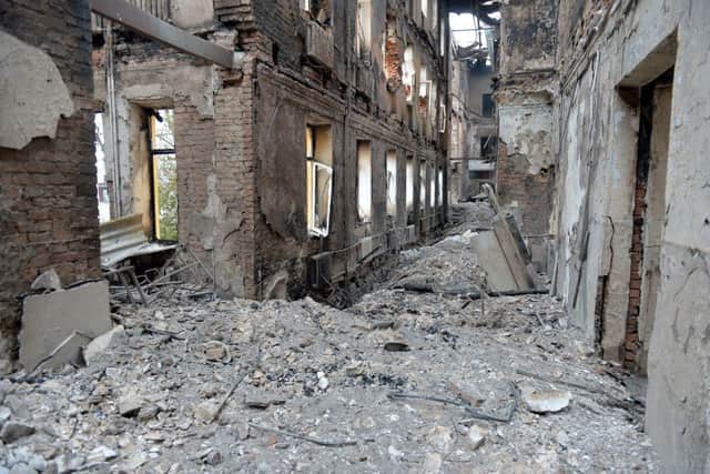 A school was destroyed as a result of fight not far from the centre of the Ukrainian city of Kharkiv.