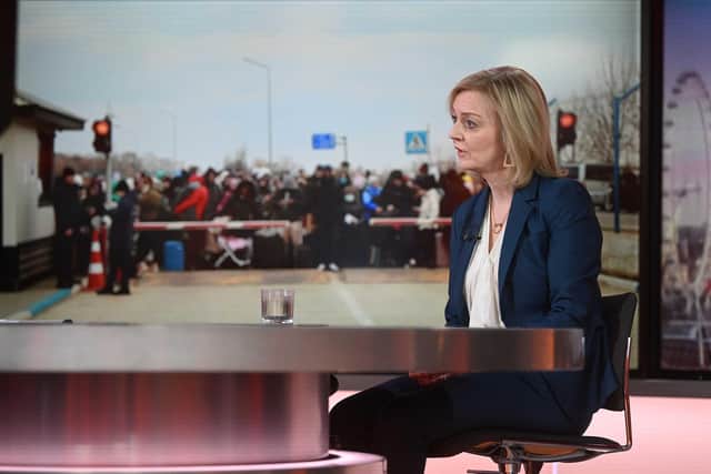 BBC handout photo of Foreign Secretary Liz Truss appearing on the BBC One current affairs programme, Sunday Morning. Issue date: Sunday February 27, 2022.