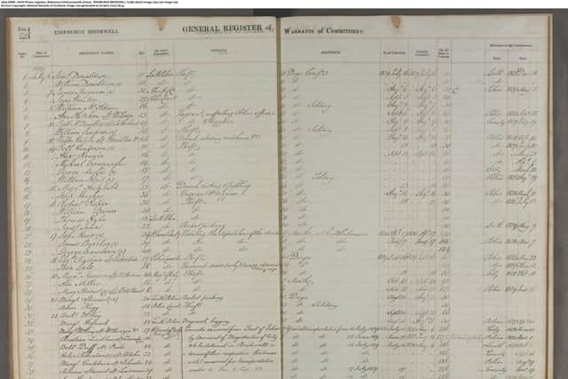 A page of records from Calton Prison, which includes an entry for John Kerr, who was convicted of  “violating the sepulchres of the dead” - or bodysnatching - at a graveyard in Lasswade in 1829. PIC: Contributed.