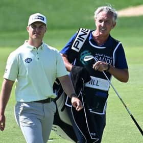 Calum Hill and caddie Phil Morbey during the Saudi International powered by SoftBank Investment Advisers at Royal Greens Golf and Country Club in King Abdullah Economic City. Picture: Ross Kinnaird/Getty Images.