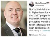 Neale Hanvey has been criticised for a deleted tweet on the Afghanistan crisis.