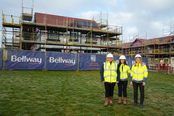 From left to right: Tracey Brady, Managing Director of Bellway Scotland East, Ellie Traynor-Meldrum, trainee apprentice assistant site manager, and Kimberley Burke, Bellway Scotland East Finance Director.