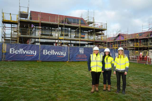 From left to right: Tracey Brady, Managing Director of Bellway Scotland East, Ellie Traynor-Meldrum, trainee apprentice assistant site manager, and Kimberley Burke, Bellway Scotland East Finance Director.