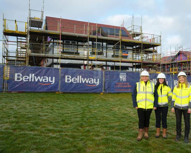 From left to right: Tracey Brady, Managing Director of Bellway Scotland East, Ellie Traynor-Meldrum, trainee apprentice assistant site manager, and Kimberley Burke, Bellway Scotland East Finance Director.
