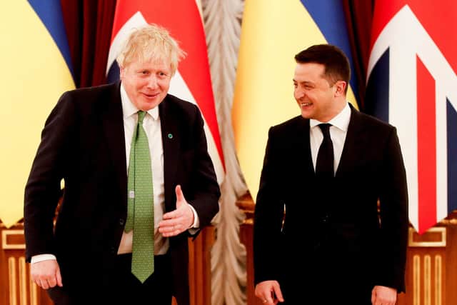 Prime Minister Boris Johnson in Kyiv with Ukrainian president Volodymyr Zelensky. Pictured on Tuesday February 1, 2022.
