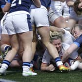 England's Marlie Packer scores a try during the TikTok Women's Six Nations match at Kingston Park against Scotland.