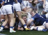 England's Marlie Packer scores a try during the TikTok Women's Six Nations match at Kingston Park against Scotland.