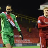 Aberdeen's Joe Lewis and David Bates after the 2-0 win over Livingston.
