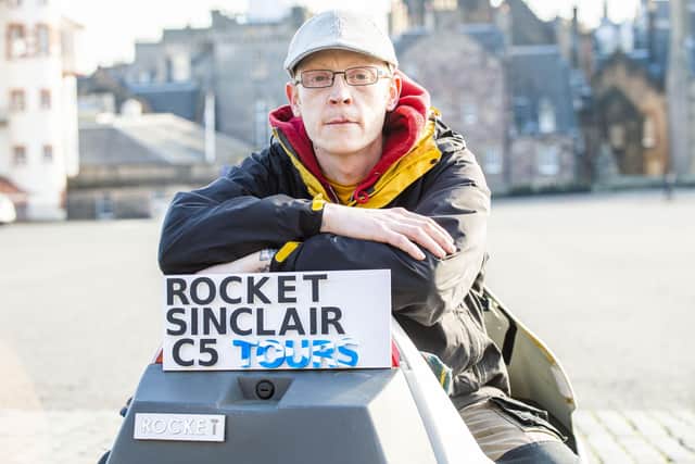 Chris made the sign 'Rocket Sinclair C5 Tours' with his 3D printer last week and has since drummed up interest in his tour business picture: Lisa Ferguson/JPI Media 




Chris Rockett - Rockett Sinclair C5 Tours