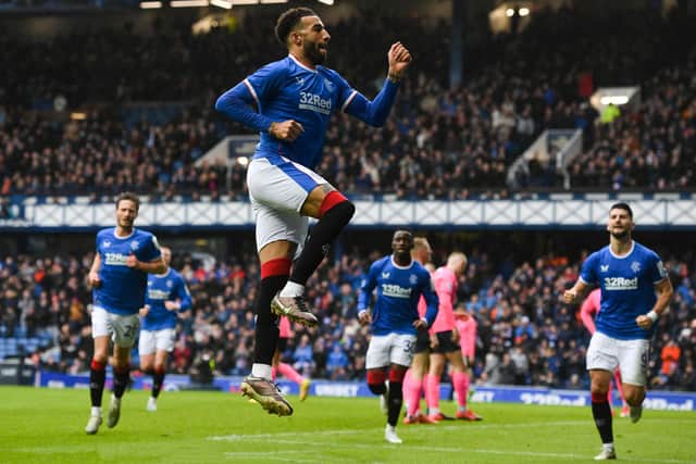 Rangers defender Connor Goldson celebrates his opening goal in the 3-0 win over Raith Rovers. (Photo by Craig Foy / SNS Group)