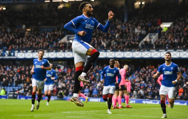 Rangers defender Connor Goldson celebrates his opening goal in the 3-0 win over Raith Rovers. (Photo by Craig Foy / SNS Group)