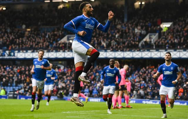 Rangers defender Connor Goldson celebrates his opening goal in the 3-0 win over Raith Rovers.  (Photo by Craig Foy / SNS Group)