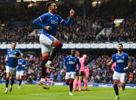 Rangers defender Connor Goldson celebrates his opening goal in the 3-0 win over Raith Rovers.  (Photo by Craig Foy / SNS Group)