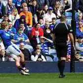 Todd Cantwell volleys home Rangers' winning goal against Aberdeen at Ibrox.