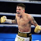 Lee McGregor celebrates his victory over Karim Guerfi to win the European bantamweight title. Picture: Alex Livesey/Getty Images