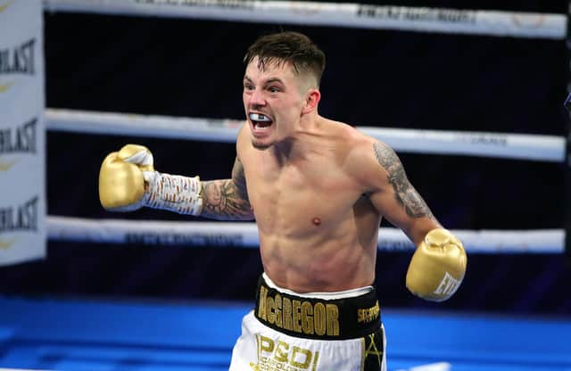 Lee McGregor celebrates his victory over Karim Guerfi to win the European bantamweight title. Picture: Alex Livesey/Getty Images