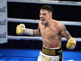 Lee McGregor celebrates his victory over Karim Guerfi to win the European bantamweight title. Picture: Alex Livesey/Getty Images