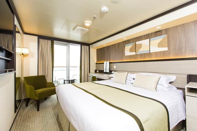 An Azura superior deluxe balcony cabin