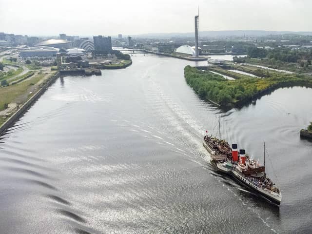 The Waveley makes her way down the river Clyde on her first sailing of 2024. Picture: John Devlin