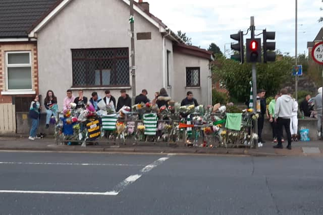 Friends of Aidan Pilkington gathered on Sunday at the scene of the crash. Picture: The Scotsman