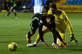 Celtic's Albian Ajeti goes down after contact from Kilmarnock keeper Colin Doyle in an incident that earned him a retrospective two-game ban for simulation from a panel of referees that an appeal has now ajudged was not proven. (Photo by Rob Casey / SNS Group)