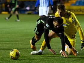 Celtic's Albian Ajeti goes down after contact from Kilmarnock keeper Colin Doyle in an incident that earned him a retrospective two-game ban for simulation from a panel of referees that an appeal has now ajudged was not proven. (Photo by Rob Casey / SNS Group)