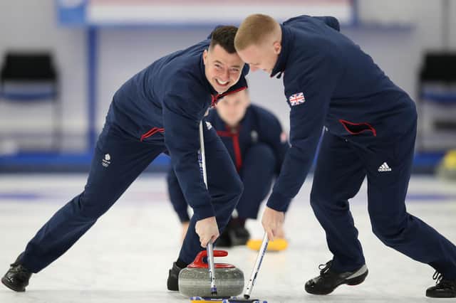 Hammy McMillan (left) and Bobby Lammie of Great Britain during the official announcement of the curling team selected for Team GB for the Beijing 2022 Winter Olympic Games (Photo by Ian MacNicol/Getty Images)