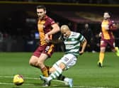 Celtic's Daizen Maeda scores to make it 2-0 in the eventual 2-1 win over Motherwell (Photo by Rob Casey / SNS Group)
