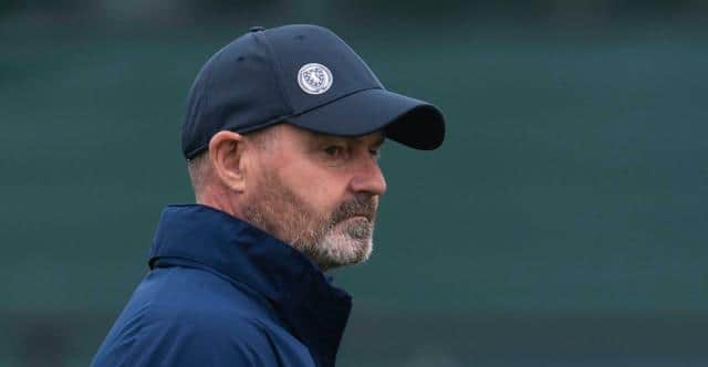 Scotland manager Steve Clarke looks on as his squad train at the Oriam in Edinburgh on Monday morning before travelling to Vienna for their World Cup qualifier against Austria. (Photo by Craig Foy / SNS Group)