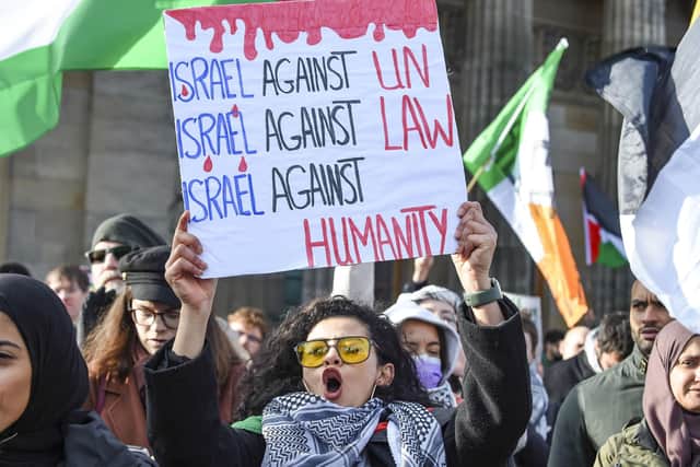 Protesters take part in a Gaza demonstration at The Mound in Edinburgh. Picture: Lisa Ferguson.